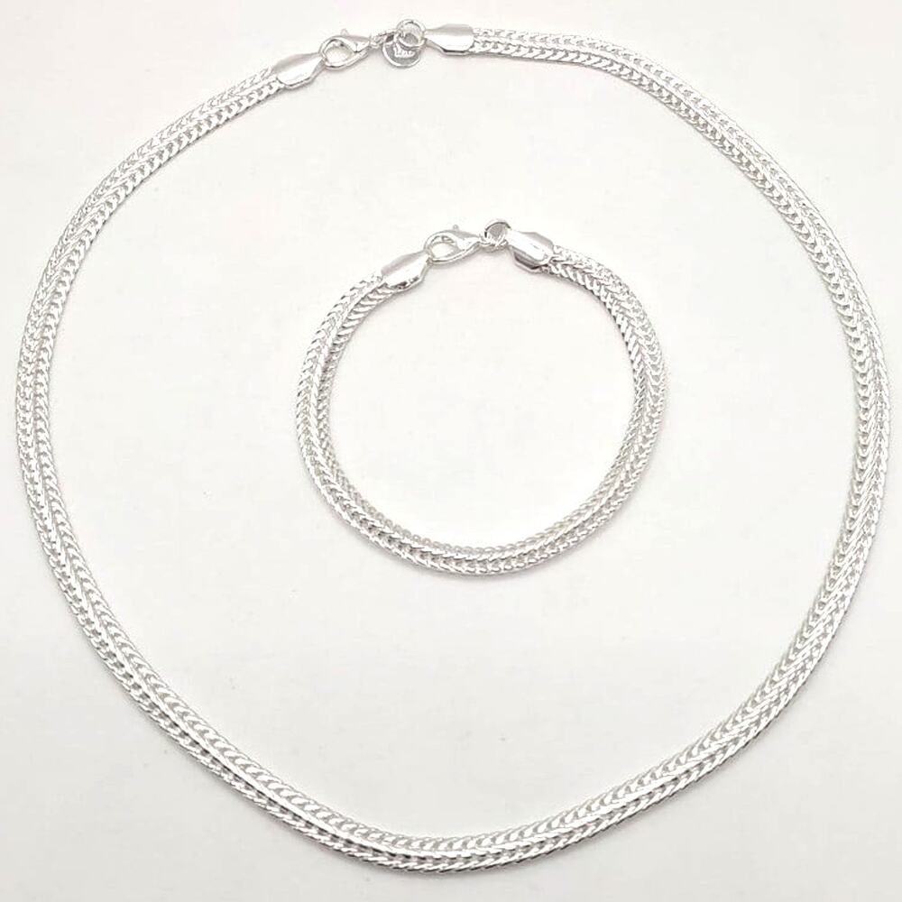 925 Silver Necklace & Bracelet Set Braided 6MM Chain Vintage Fashion Gift NEW - Picture 4 of 6